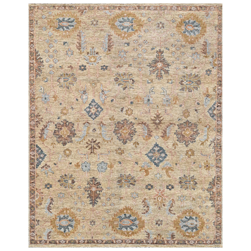 Tapis doré clair de haute qualité noué à la main, Rectangle 8 pi x 10 pi