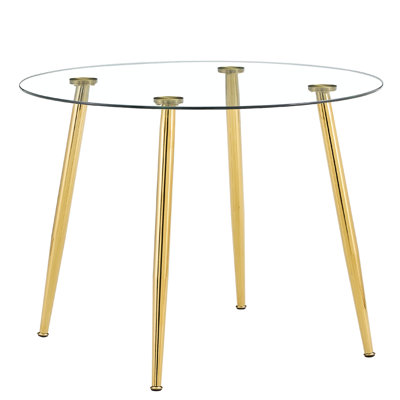 Table de salle à manger de 40 pouces avec plateau élégant en métal doré et pieds dorés