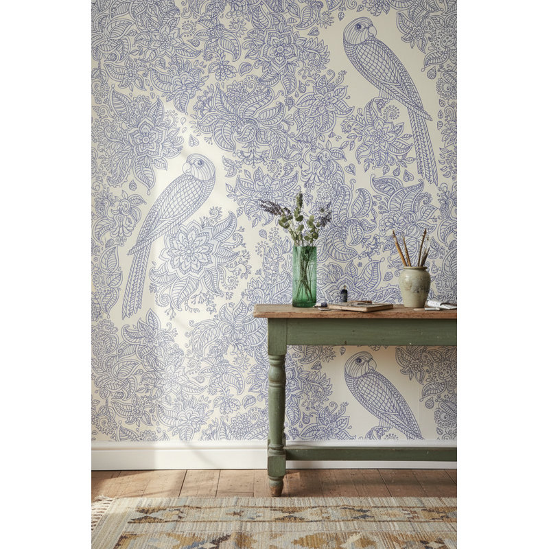 Papier peint floral, oiseaux, décoration murale rétro
