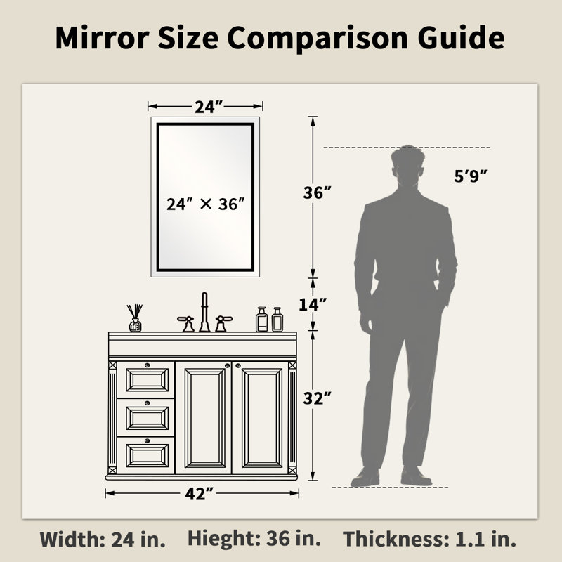 TMMV 24" W x 36" H Frameless LED Light Anti-Fog Wall Bathroom Vanity Mirror In Polished Crystal, 24" W x 36" H