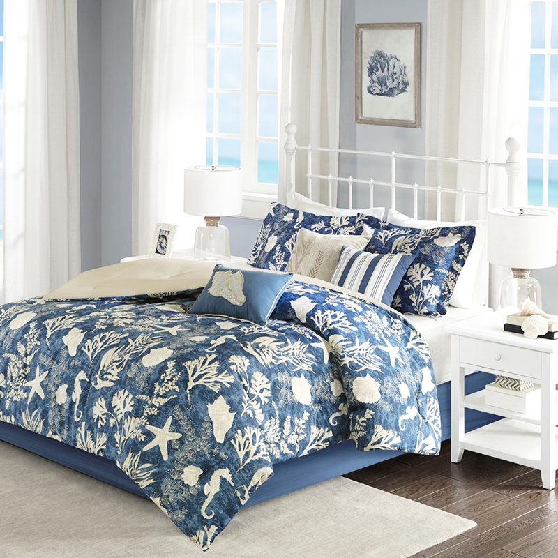 Édredon en coton 7 pièces Blue Queen, Édredon de grande taille et 6 pièces supplément
