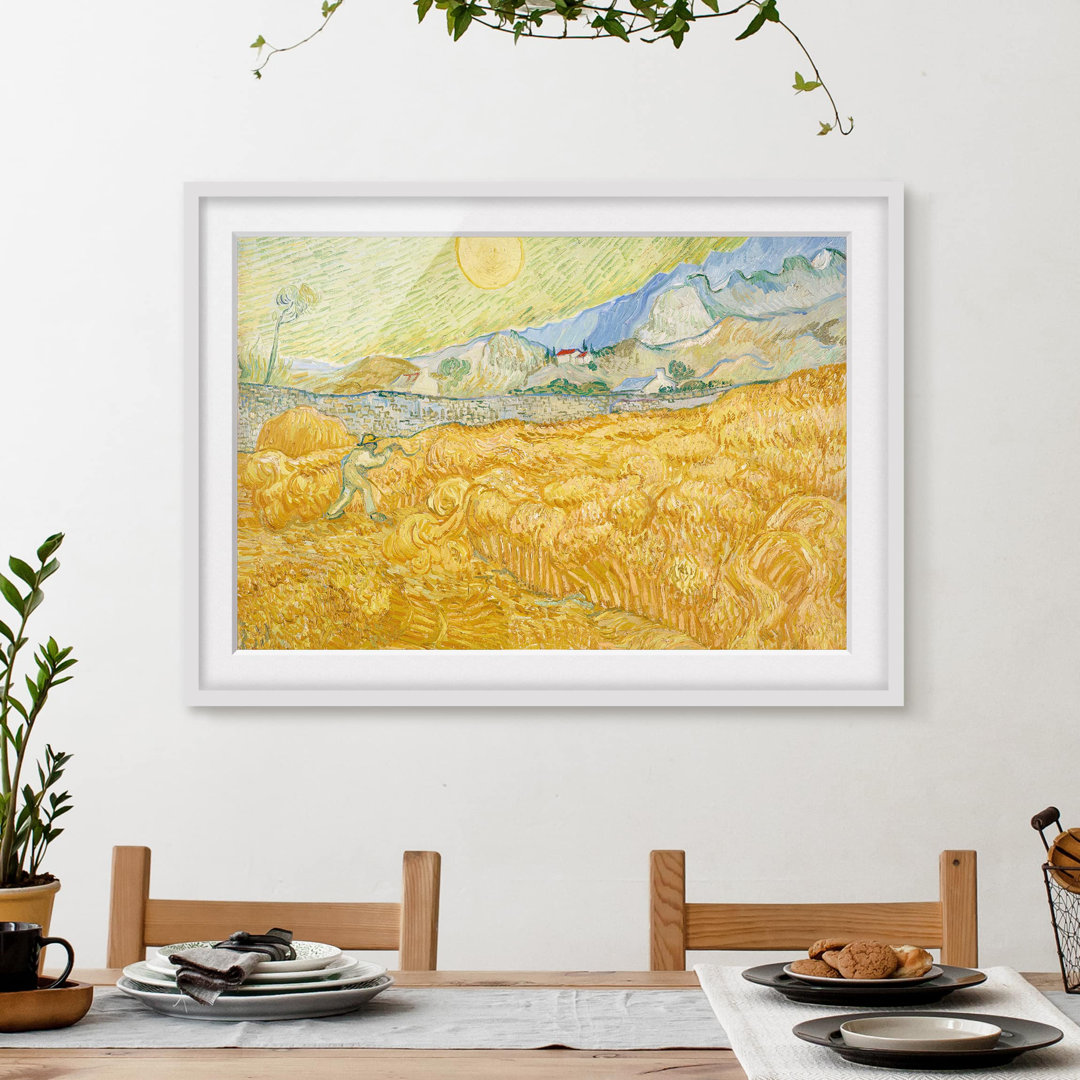 Gerahmtes Papierbild Kornfeld mit Schnitter von Vincent van Gogh