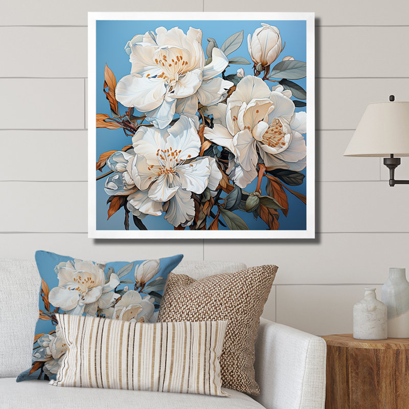 Un bouquet de rhododendrons sur toile, Cadre simple blanc, H 24 po x l 24 po x P 1 po