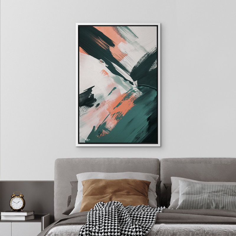 Impression sur toile encadrée de peinture abstraite orange verte, Blanc, H 36 po x l 24 po