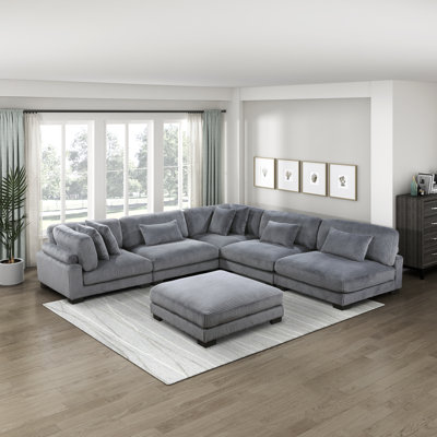 Brinsley 135"W Modern Corduroy Arm Modular Sectional Sofa