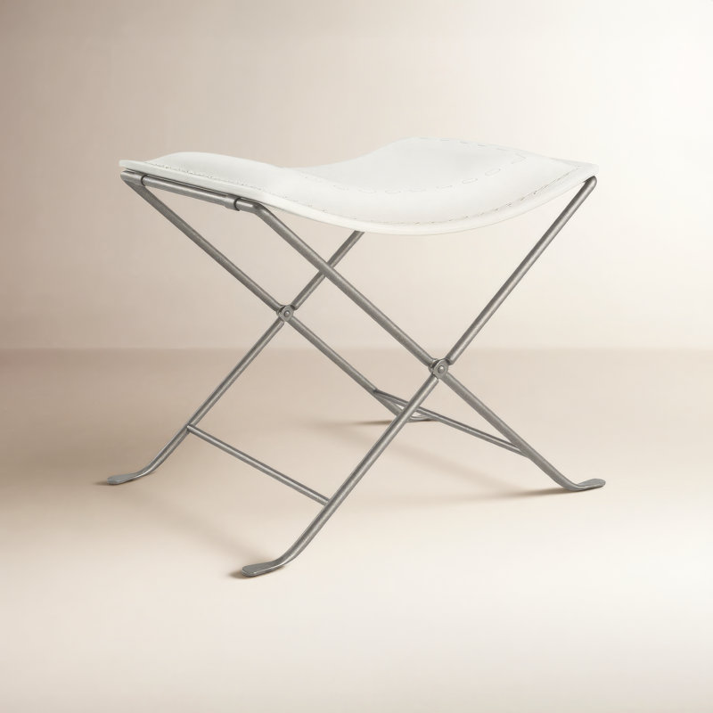 Leather Utility Stool, White Genuine Leather