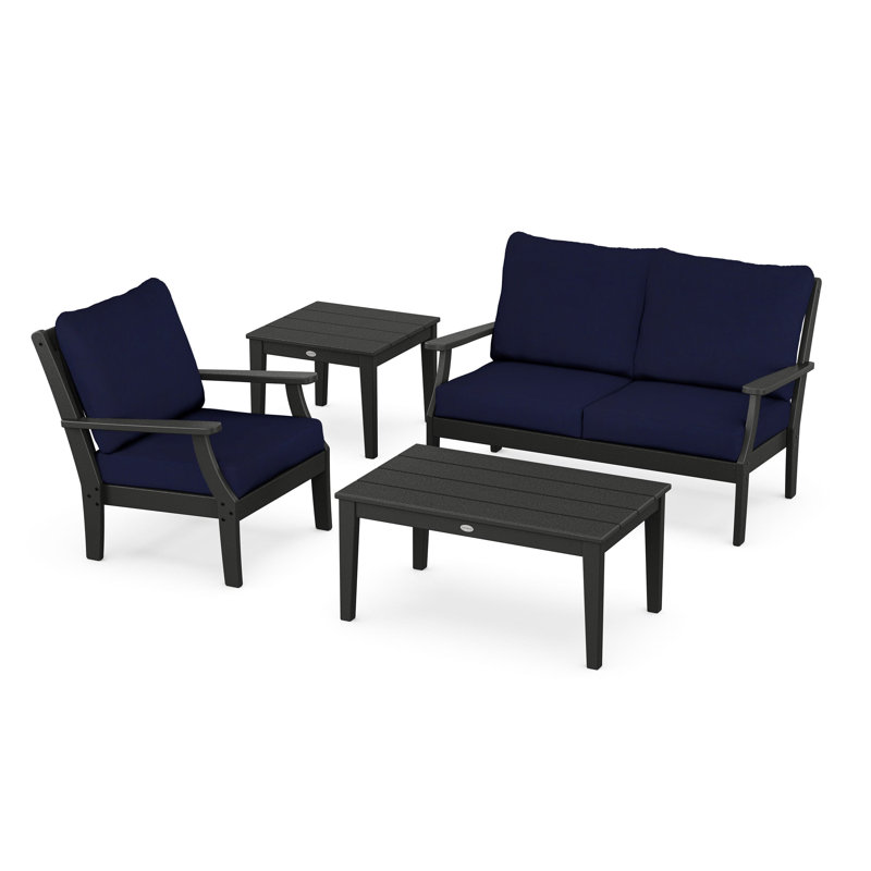 Braxton 4-Piece Deep Seating Set, White, Marine Indigo