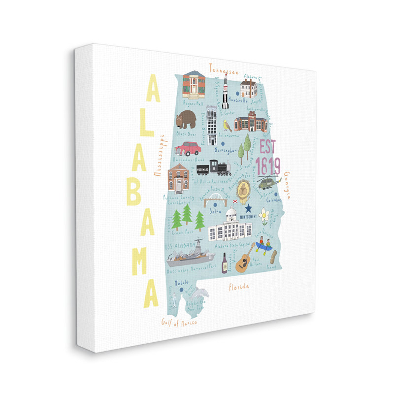 «Au-608-Canvas Alabama Landmark Map USA on Canvas» par Carla Daly, impression, H 17 po x l 17 po x P 1,5 po