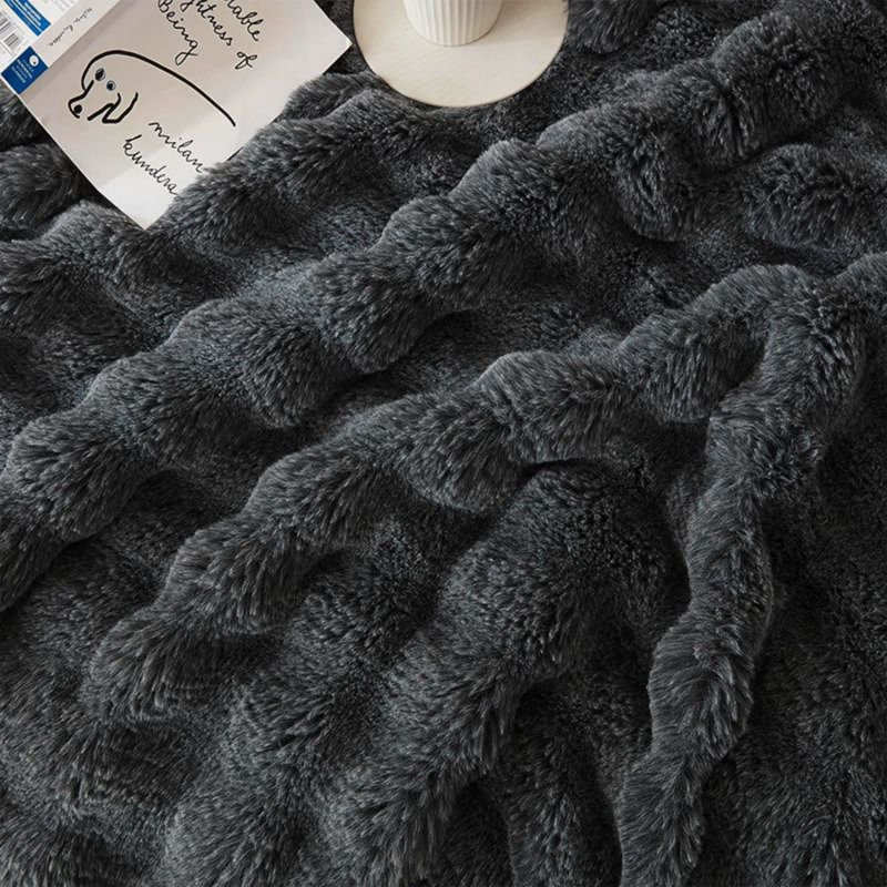 Jeté de luxe uni en fausse fourrure de lapin de couleur unie pour canapé et lit, gris foncé, 60 po x 70 po., Lit simple