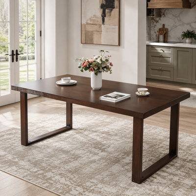 180Cm Large Solid Wood Dining Table, Mid‑Century Modern Rectangular Solid Wood Kitchen Table, Dark Walnut Solid Wood Table For Dining Room Home Office