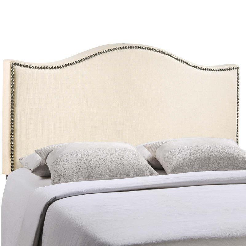 Curl Nailhead Upholstered Headboard, Ivory, Queen, Ivory
