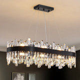 Mansimran Modern 16-Light Rectangle Crystal Chandelier – Matte Black/Brushed Nickel Finish, Adjustable Height, Dimmable, E12 Base