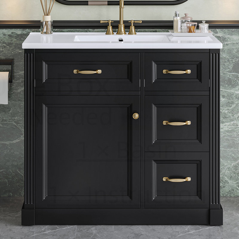 Meuble-lavabo de salle de bain avec lavabo, 4 tiroirs, porte à fermeture en douceur, tablette réglable, lavabo en céramique, rangement moderne pour l'organisation de la salle de bain
