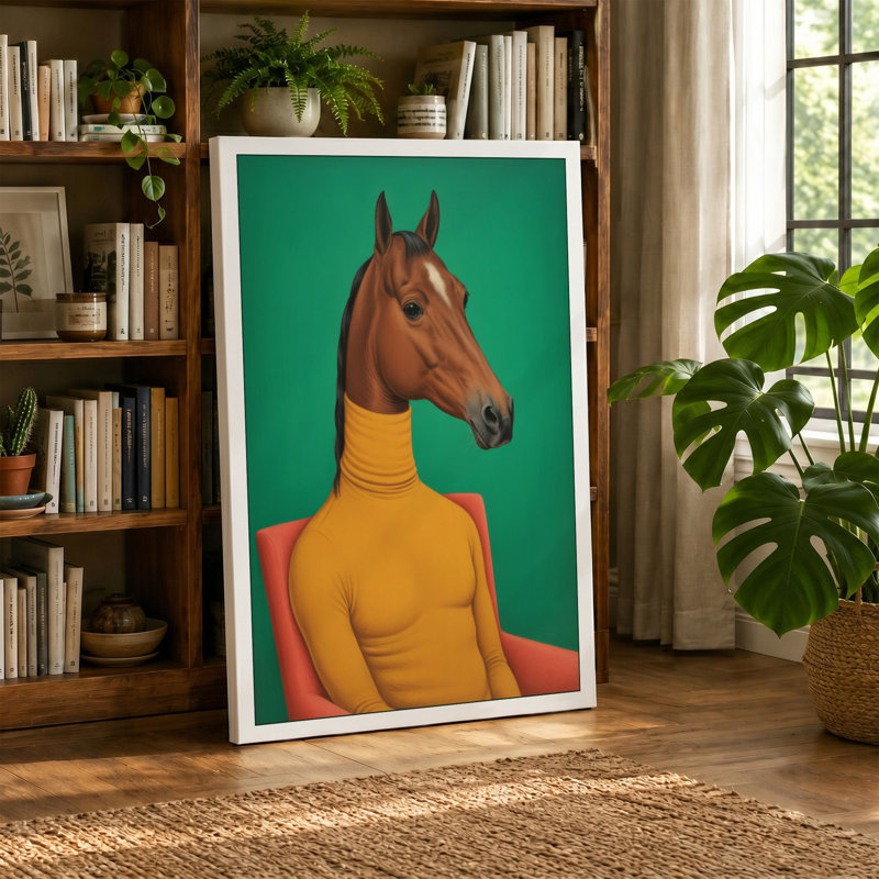 Horse in Yellow Surrealism - Wrapped Canvas, 36x24 - 91.4 x 61.0 cm, Ochre Border