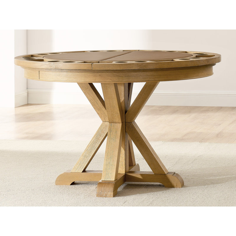 Rustic Round Oak Veneer Dining Table with Game Top