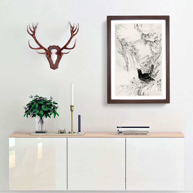 Rook by the Stream by Numata Kashu - Picture Frame Painting Print, 50cm H x 35cm W x 2cm D, Walnut