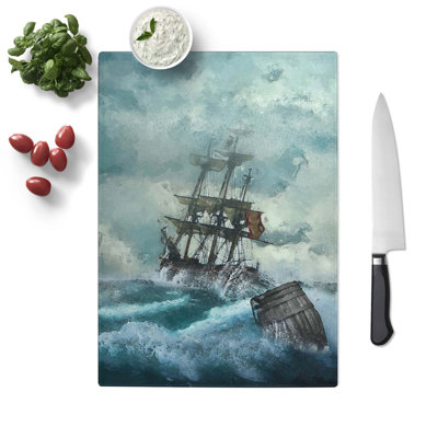 Tempered Glass Pirate Ship upon a Stormy Sea Chopping Board