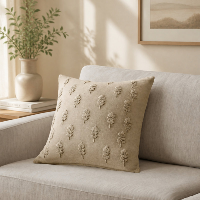 Housse de coussin en coton brodé, Sage
