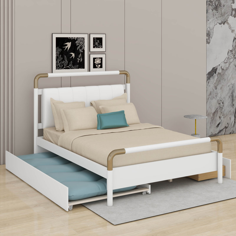 Grand lit plateforme en bois avec 2 tiroirs et lit gigogne