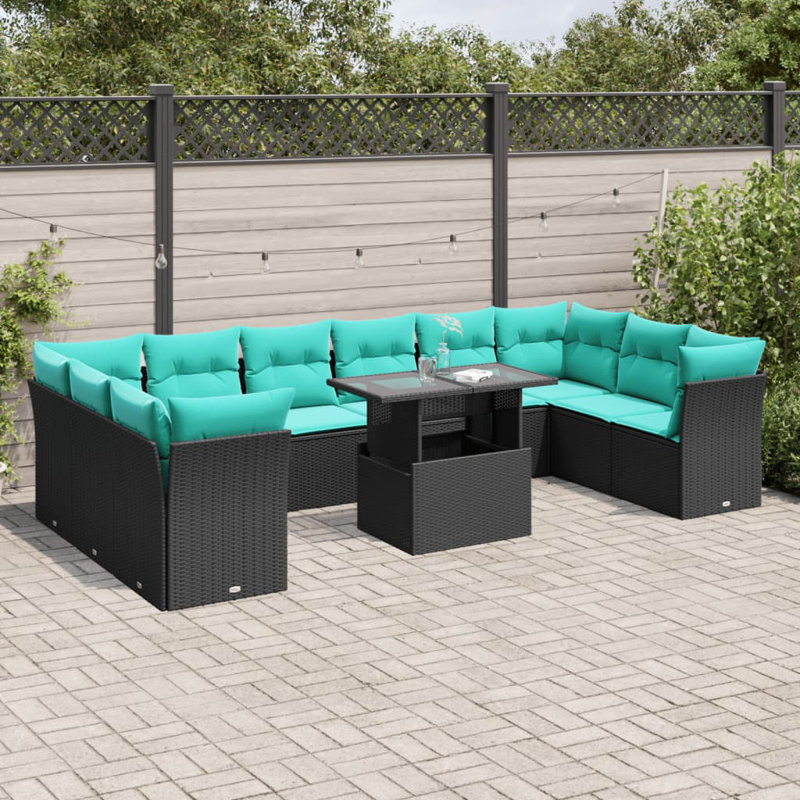  Ensemble de canapé de patio 11 pièces avec coussins en rotin de polyester noir