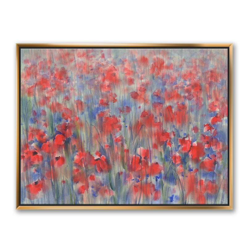 «Poppy Flower Fields Forever I», reproduction d'art sur toile, H 24 po x l 32 po x P 1 po, Toile encadrée dorée