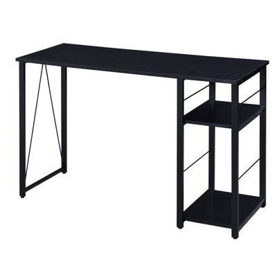 Rustic Black Desk With 2 Open Shelves For Office - Adds Charm And Functionality 2-shelf Writing Tasks Stable