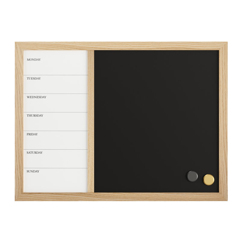 Thomas Martha Stewart Magnetic Weekly Calendar Dry Erase Board and Chalk Board with Liquid Chalk Marker, Brown