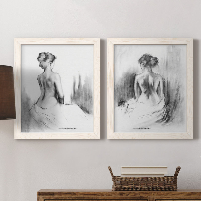 " Soft Silhouette I " 2 - Pieces, 37.5" H x 55" W, Picture Framed Canvas, White