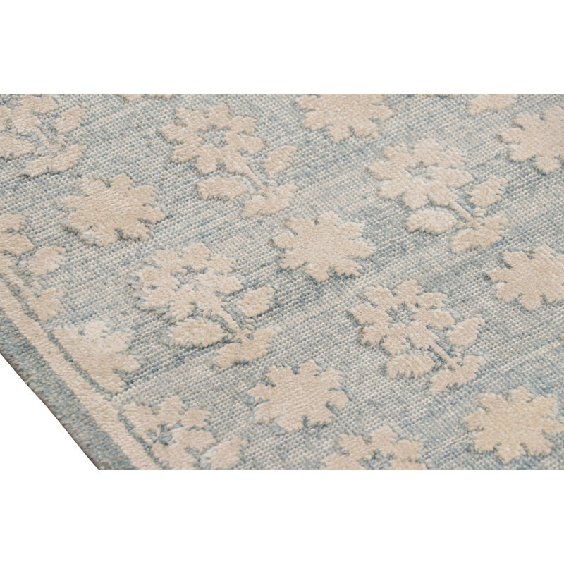 Rug & Kilim’S Modern Block Print Rug In Blue With White Floral Patterns, Rectangle 8' x 10'