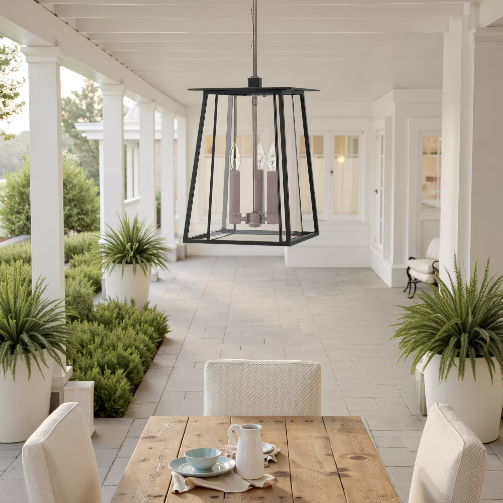 Becket Transparent Outdoor Metal Pendant, Black