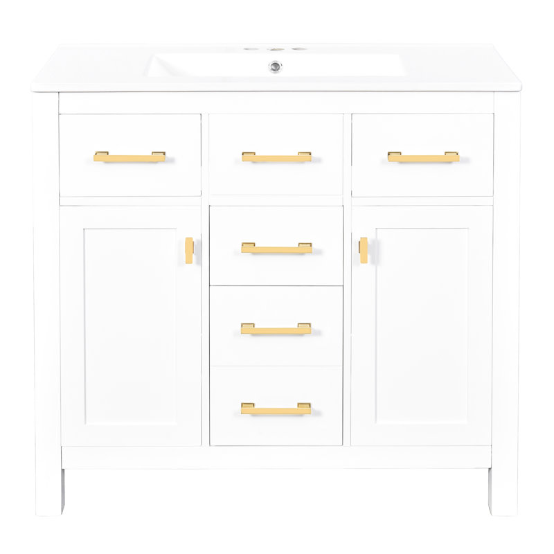 Meuble-lavabo de 36 po en céramique, moderne et 4 tiroirs et 2 armoires, meuble de rangement avec lavabo, design, solution