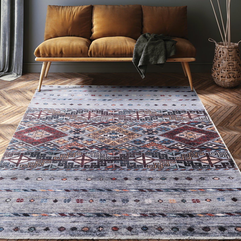Tapis oriental gris / noir en chenille tissé à la machine, Rectangle 7 pi 10 po x 10 pi