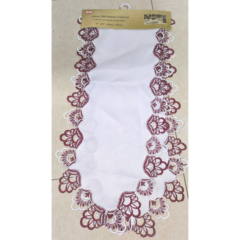 Chemin de table rectangulaire en polyester, Blanc /Rouge