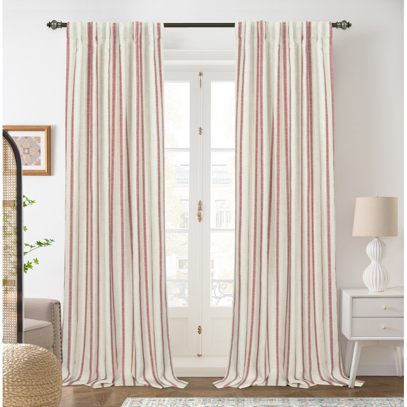 Blackout Curtain Pair, Gray Stripe/Light Linen-Back Tab, 52" W x 84" L