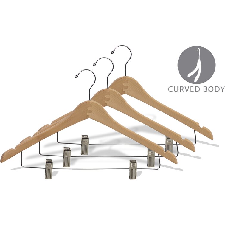 Contoured Wooden Coat Hanger (Natural/Chrome)