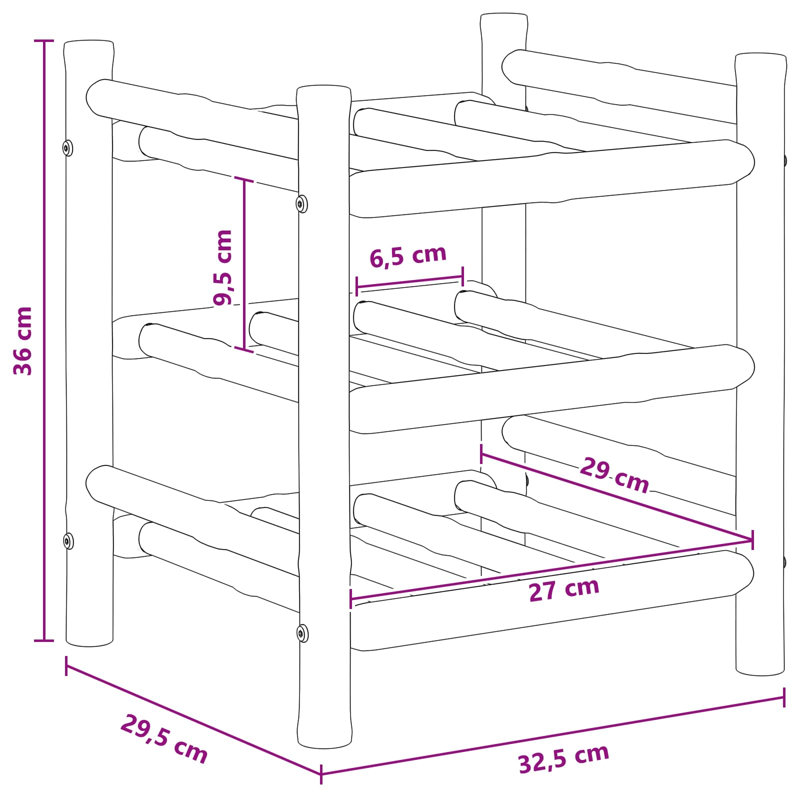 Open Shelving Wine Bottle Rack Natural, 36cm H x 32.5cm W x 29.5cm D