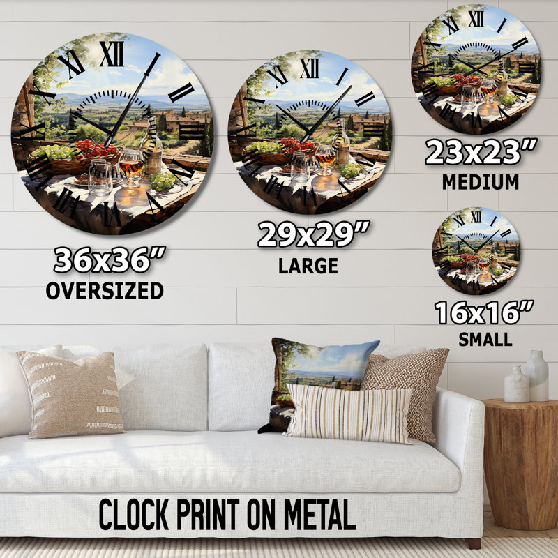 Vineyard Rendezvous In Rioja I - Farmhouse Black Face Wall Clock, Medium