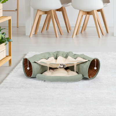 Tunnel télescopique pour chat, zone de détente, revêtement en tissu, rembourrage en coton PP, zone pour animaux de compagnie lumineuse facile à nettoyer, tissu, coton, entretien