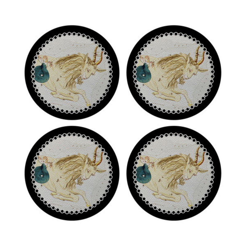 Zodiac Capricon Vegan Leather Round Pebble Placemat, Black