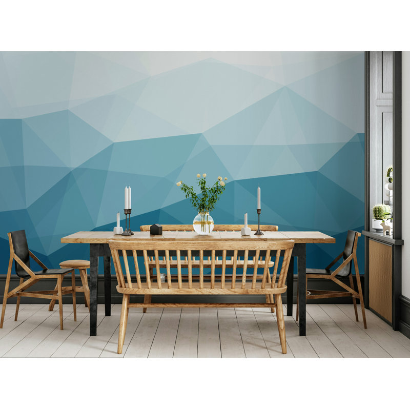 Papier peint motif géométrique bleu ombré, L 37 po x l 56 po
