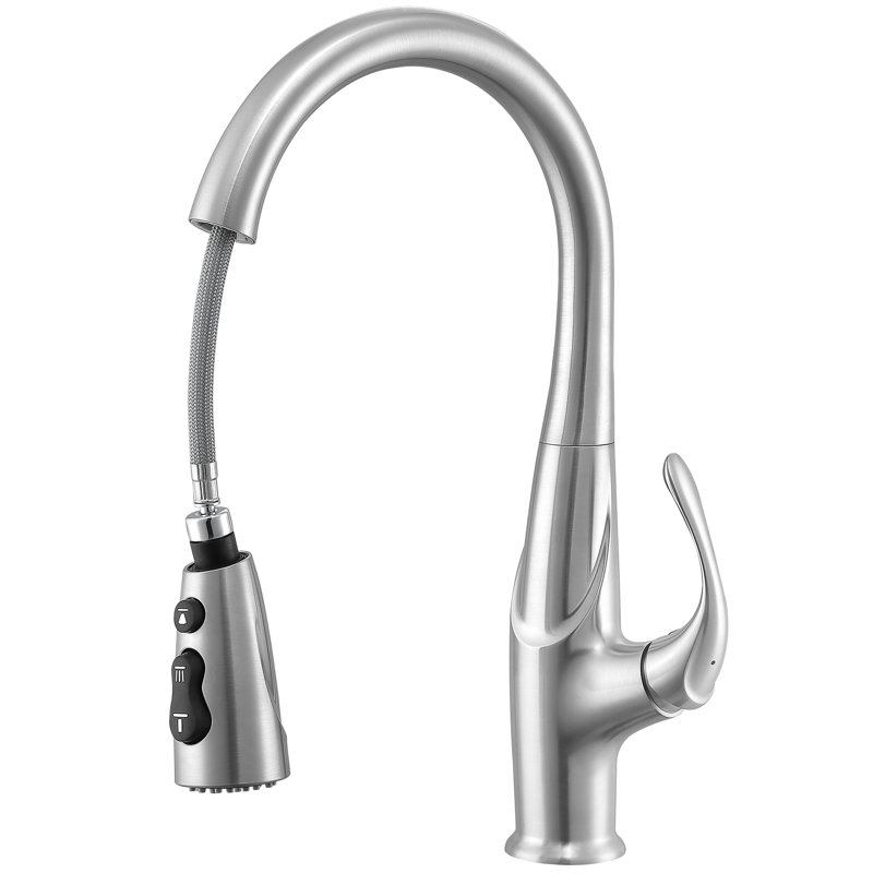 Brushed Nickel Pull-Down Kitchen Faucet with Single Handle