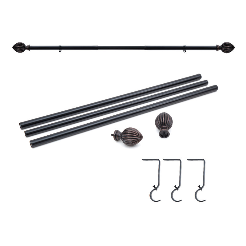 Tringle à rideaux réglable 1 largeur Hadel, 48" - 120", Noir
