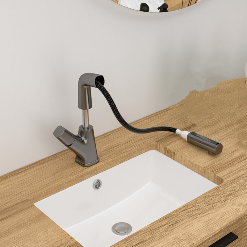 Robinet de lavabo de salle de bain escamotable en acier inoxydable, trois motifs de bec, Bronze industriel-noir