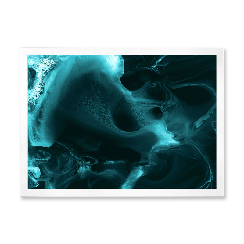 Turquoise nuage liquide I - peinture sur toile, H 16 po x l 32 po, Cadre photo blanc