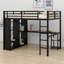 Structure de lit mezzanine avec garde-robe, bureau et tablettes de rangement