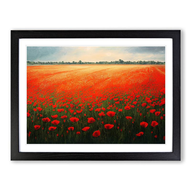 Beautiful Poppies Flowers - Single Picture Frame Painting, 46cm H x 64cm W x 2cm D, Black Framed