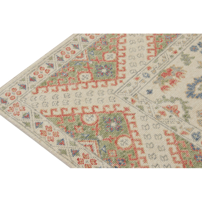 Distressed Homage Hand Knotted Wool Geometric Area Rug, Rectangle 5' x 7'