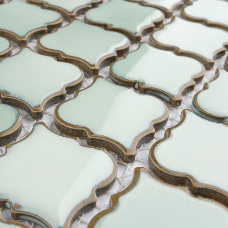 Hudson Tangier 12-3/8 " x 12-3/8 " Porcelain Arabesque Mosaic Wall & Floor Tile, Mint Green