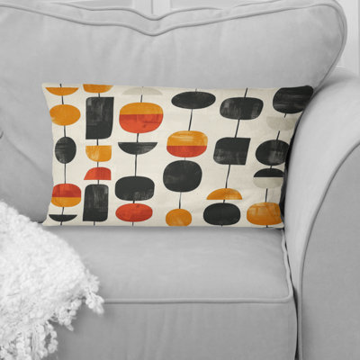 Orange Black Midcentury Geometric Shapes I - Midcentury Lumbar Pillow