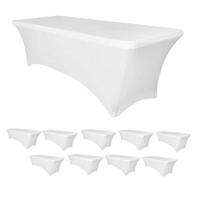 Bulk 10 Pack Case 8 Foot Stretch Spandex Table Covers White